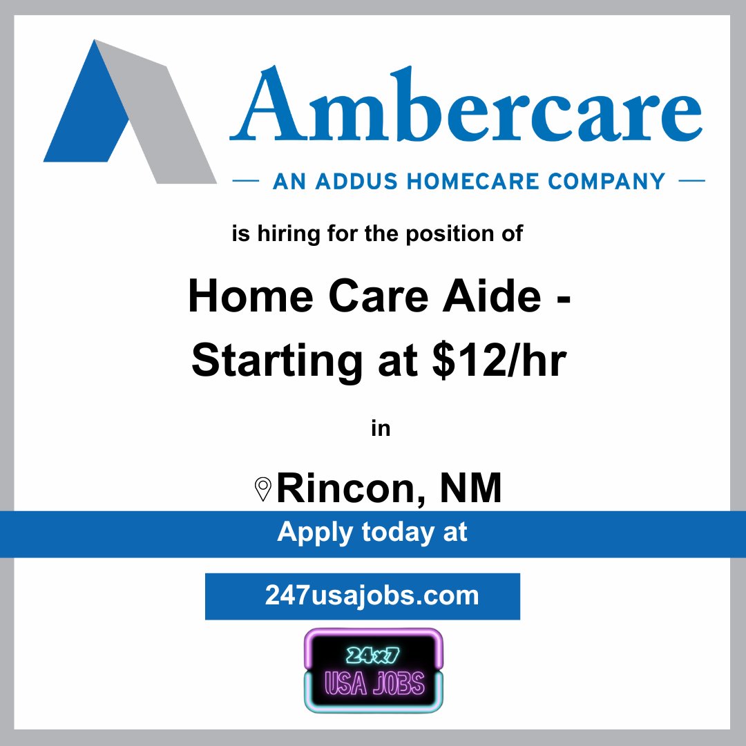 💙 Join Ambercare as a Home Care Aide in Rincon, NM and start making a difference in people's lives! 🏡 Starting at $12/hr, this is an opportunity to join a caring team and build a rewarding career in caregiving. Apply now! #Ambercare #HomeCareAide #RinconNM
