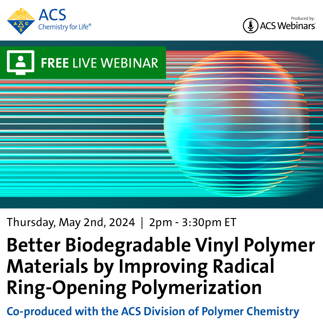 American Chemical Society (@amerchemsociety) on Twitter photo Hear from two experts working overcome roadblocks in utilizing new materials to create viable eco-friendly alternatives to traditional #polyesters during our next FREE #ACSWebinar, co-produced with <a href="/POLY_ACS/">ACS POLY Division</a>. Save your spot at brnw.ch/21wJbk2 #Chemistry Hear from two experts working overcome roadblocks in utilizing new materials to create viable eco-friendly alternatives to traditional #polyesters during our next FREE #ACSWebinar, co-produced with <a href="/POLY_ACS/">ACS POLY Division</a>. Save your spot at brnw.ch/21wJbk2 #Chemistry
