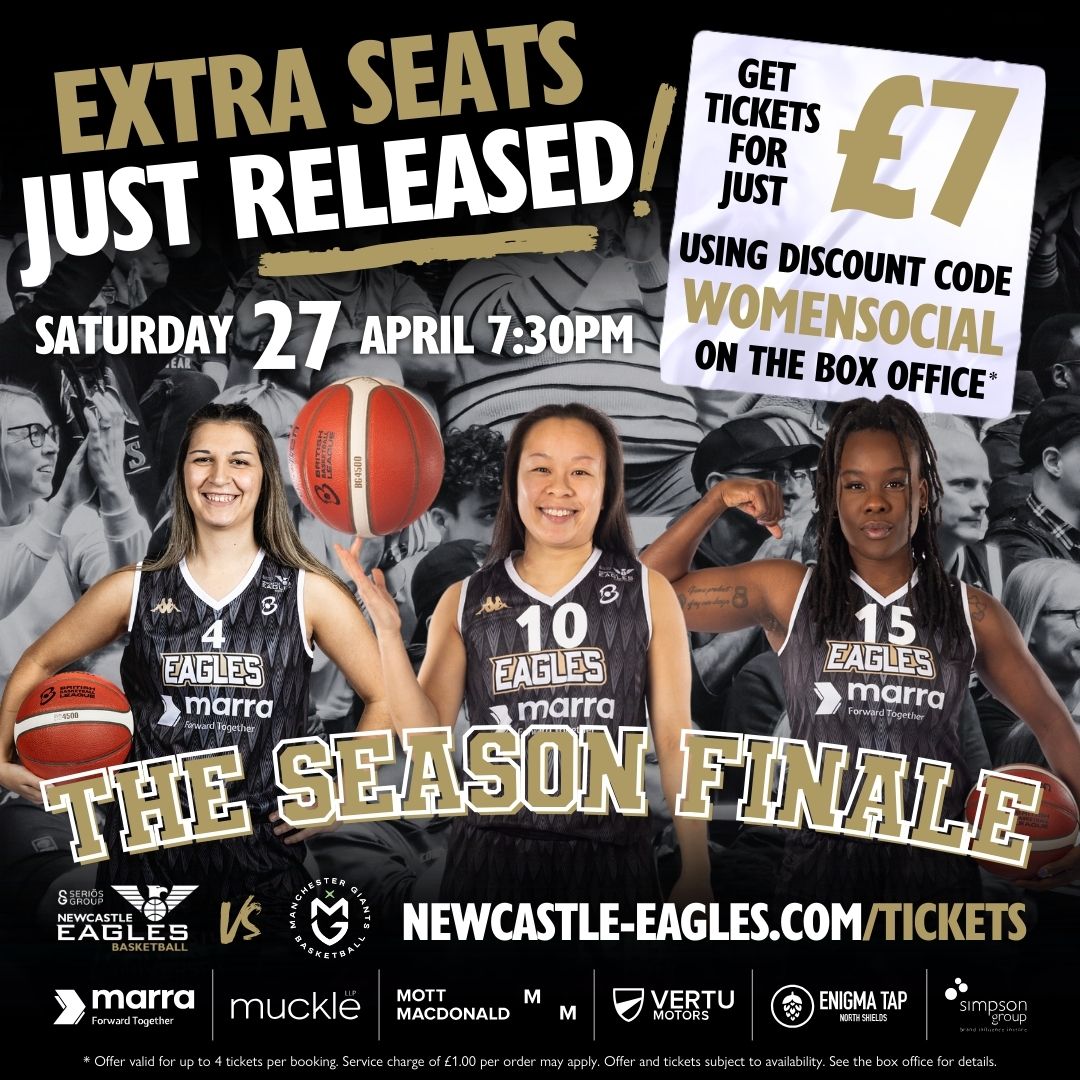 𝗢𝗡𝗘 𝗦𝗧𝗔𝗡𝗗 𝗡𝗢𝗪 𝗙𝗨𝗟𝗟 👏

💺 A second stand is now on sale! Help us pack the house for our Eagles women's season finale on Saturday night...

🎟 Book now at newcastle-eagles.com/finale

#WeAreEagles #BritishBasketballLeague