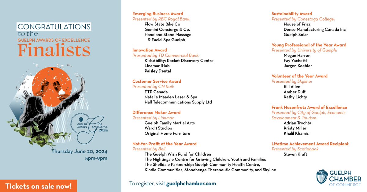 🎉🌟 Cheers to our 2024 Guelph Awards of Excellence finalists! 💙We are so proud of all of our finalists and the contributions they have made to our community.💙 Join us for the celebration & save your seat today! 🏆✨ #2024GuelphAwardsOfExcellence bit.ly/49lUdf0