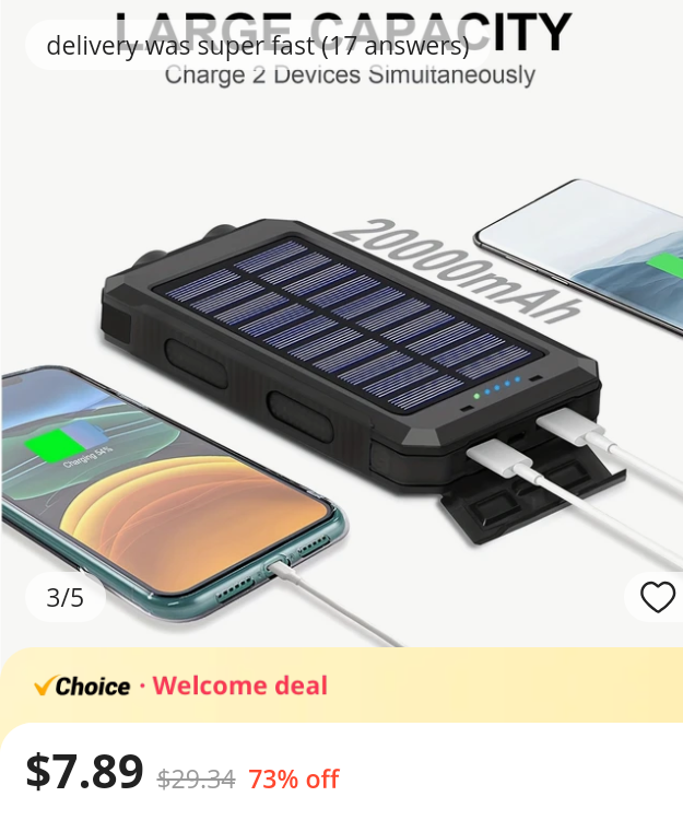 Just found this amazing item on AliExpress. Check it out! USD 14.39 50% Solar Charger Power Bank 20000mAh Portable External Battery Pack 5V Fast ChargingSuper Bright Flashlight Panel Charging ♥️👉 s.click.aliexpress.com/e/_oCpPwxg #Chargers #Aliexpress