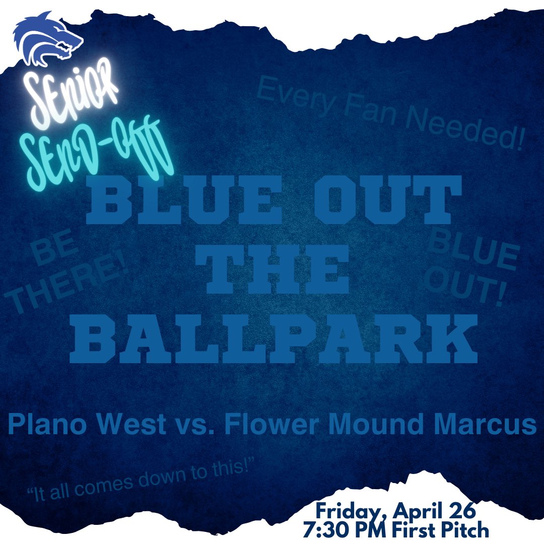 pwsbaseball's tweet photo. #BlueOut the Ballpark tomorrow! We need Plano West Nation to show up and be loud! #maulmarcus #WOLFPACK #PlanoWest https://t.co/HimCHkXrsp