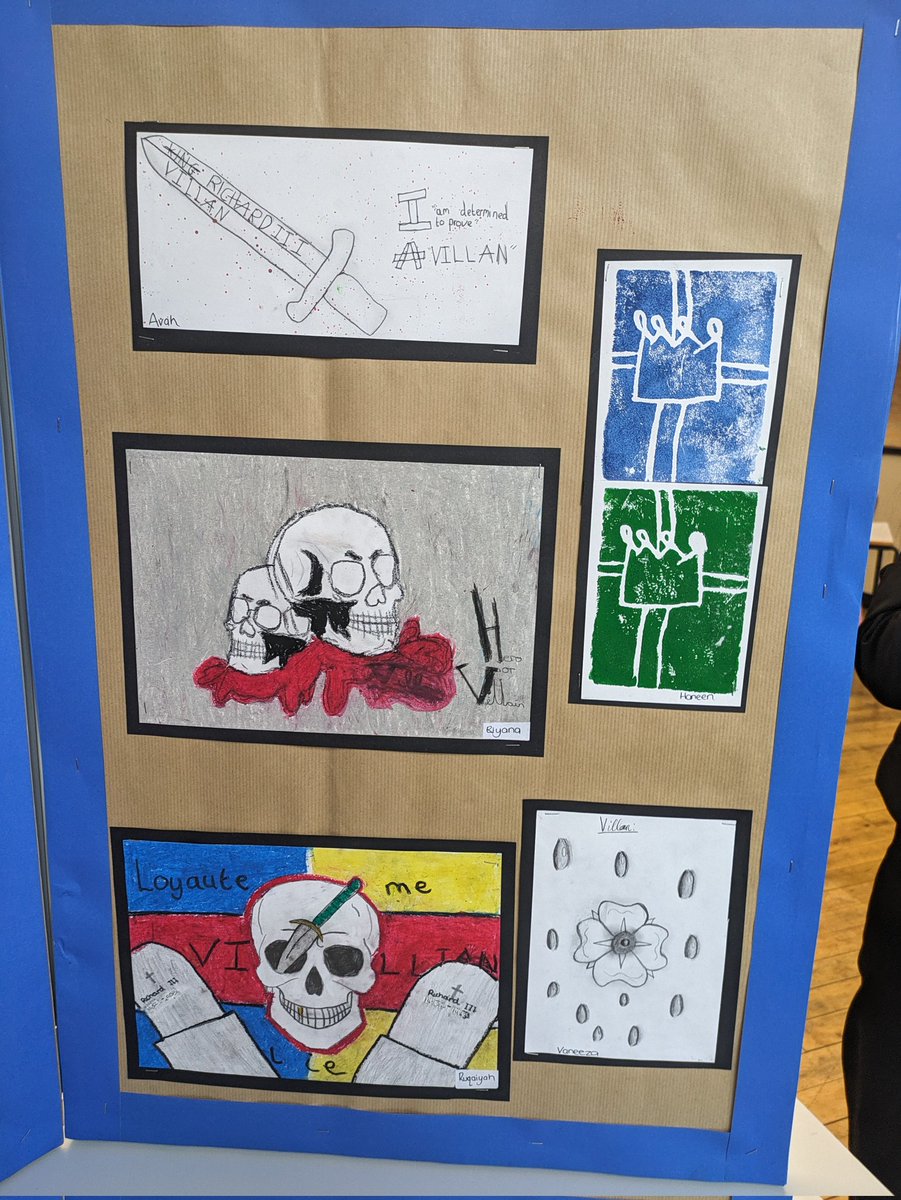Our year 5s fantastic art work that represents if Richard III was a hero or villain was exhibited at the Richard III Visitor Centre today 👑 ⚔️ 🛡️