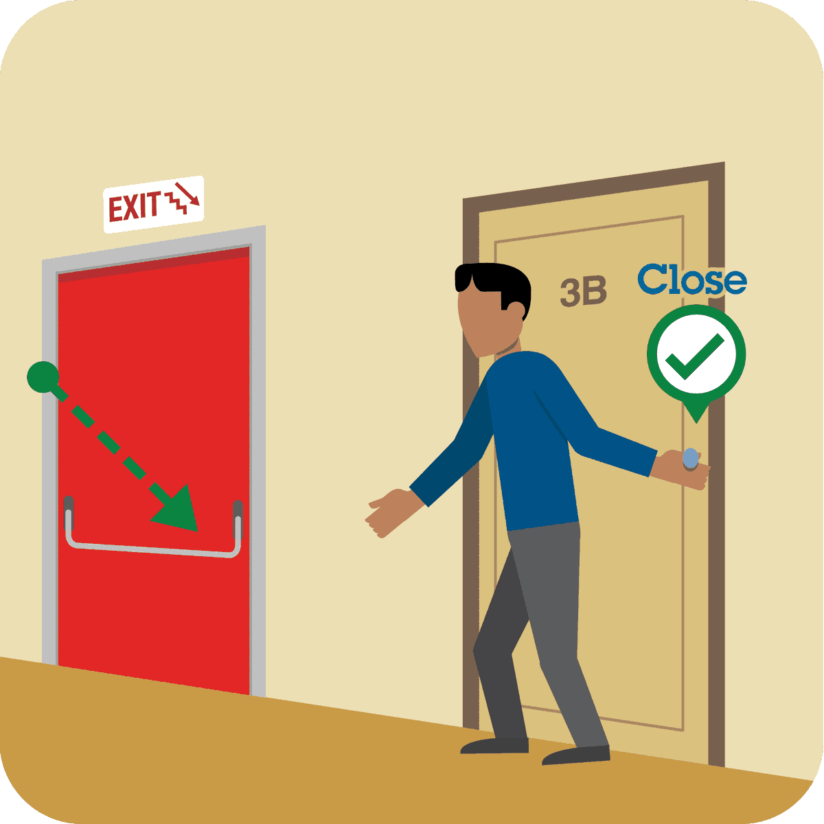 If the alarm sounds, leave right away, closing all doors behind you. Use the stairs — never use elevators during a fire. #HotelFireSafety #FireSafetyTips #BeSafe