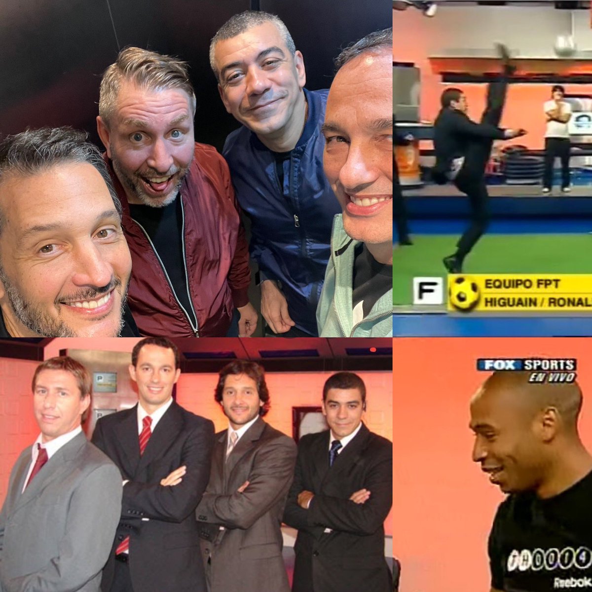Juezcentral's tweet photo. Pero qué lindo. Paoloski, Pinsón, Queijeiro y Fernando Carlos publicaron la foto de arriba a la izquierda.

Todo parece indicar que volverá el programa "Fútbol Para Todos" de hace dos décadas, en versión streaming. 

Futbol-tenis en vivo, patada descendente e invitados como Tití Henry. Sonríe la pelota, revivió la esférica, la caprichosa está feliz.