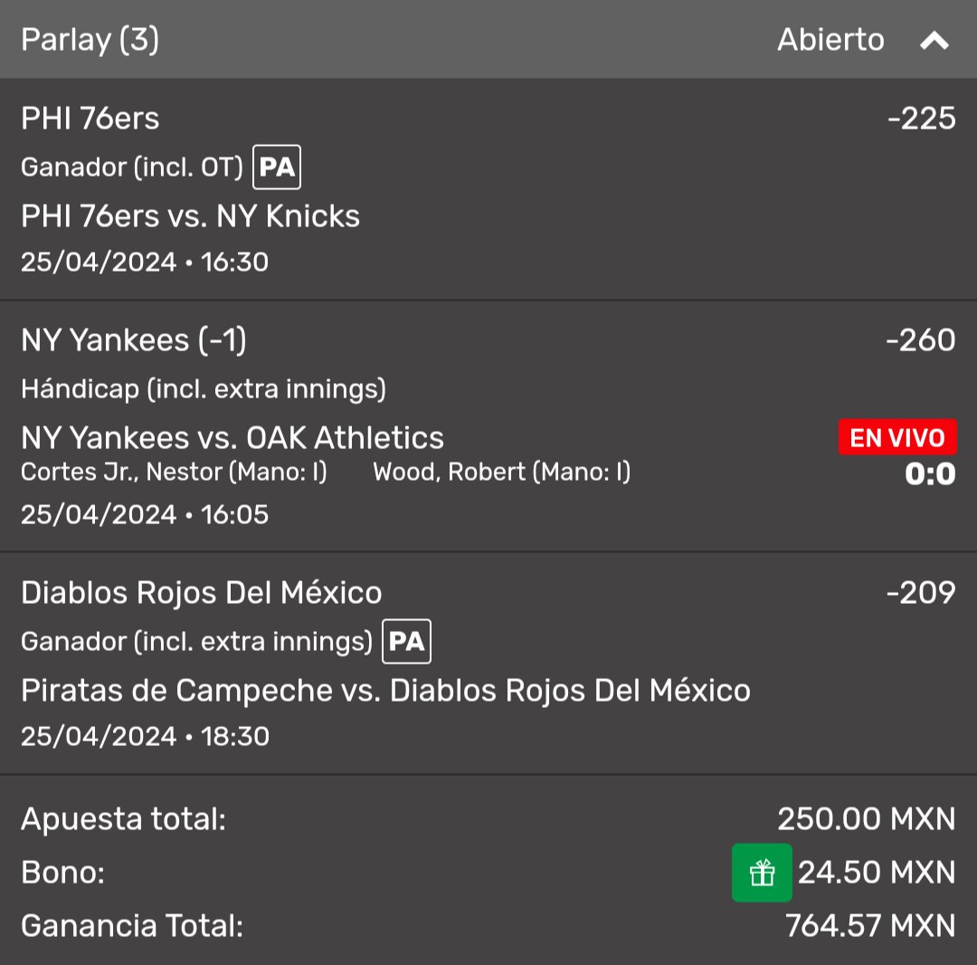 Parlay 04/25

Vamos! Con toda la fe que sea verde 🙏🏻

☘️ Suerte a todos !

#EasyMoney #GamblingTwitter #bettingpicks #bettingtwitter #Parlay