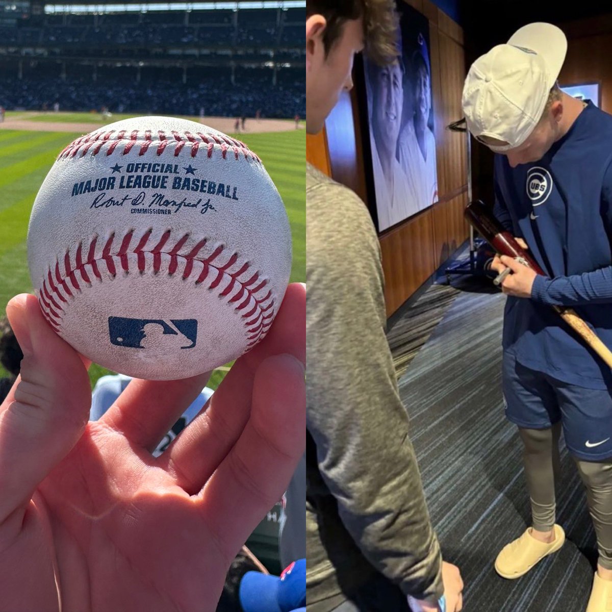 The fan who caught Pete Crow-Armstrong’s first MLB hit/HR received the bat he used (signed) in exchange for the ball. (📸: @CadenGreco)