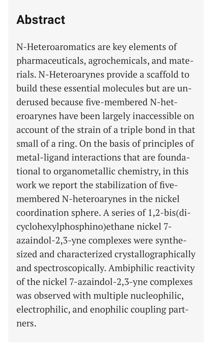 Science News (@sciencnews) on Twitter photo Nickel binding enables isolation and reactivity of previously inaccessible 7-aza-2,3-indolynes
<a href="/robertsgroupumn/">Roberts Group at UMN</a> <a href="/jennahumke/">jenna humke</a> <a href="/belli_roman/">Roman Belli</a> <a href="/ErinPlasek/">Erin Plasek</a> <a href="/Sal_K_3/">Sal</a> <a href="/annabelly24/">Annabel Ansel</a> @CortnieRoberts <a href="/UMNChemistry/">UMN Department of Chemistry</a> <a href="/ScienceMagazine/">Science Magazine</a> #Science #Chemistry #News #Research
science.org/doi/10.1126/sc… Nickel binding enables isolation and reactivity of previously inaccessible 7-aza-2,3-indolynes
<a href="/robertsgroupumn/">Roberts Group at UMN</a> <a href="/jennahumke/">jenna humke</a> <a href="/belli_roman/">Roman Belli</a> <a href="/ErinPlasek/">Erin Plasek</a> <a href="/Sal_K_3/">Sal</a> <a href="/annabelly24/">Annabel Ansel</a> @CortnieRoberts <a href="/UMNChemistry/">UMN Department of Chemistry</a> <a href="/ScienceMagazine/">Science Magazine</a> #Science #Chemistry #News #Research
science.org/doi/10.1126/sc…