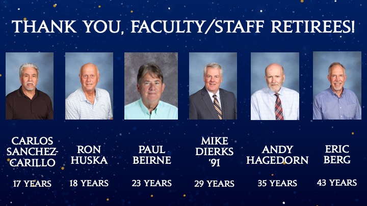 Celebrating the Mass of Thanksgiving, we gathered together this afternoon for the final time as an entire community this school year.
 
Part of this special service included honoring six faculty/staff members retiring after a combined 165 years of incredible service to RHS!
(1/3)