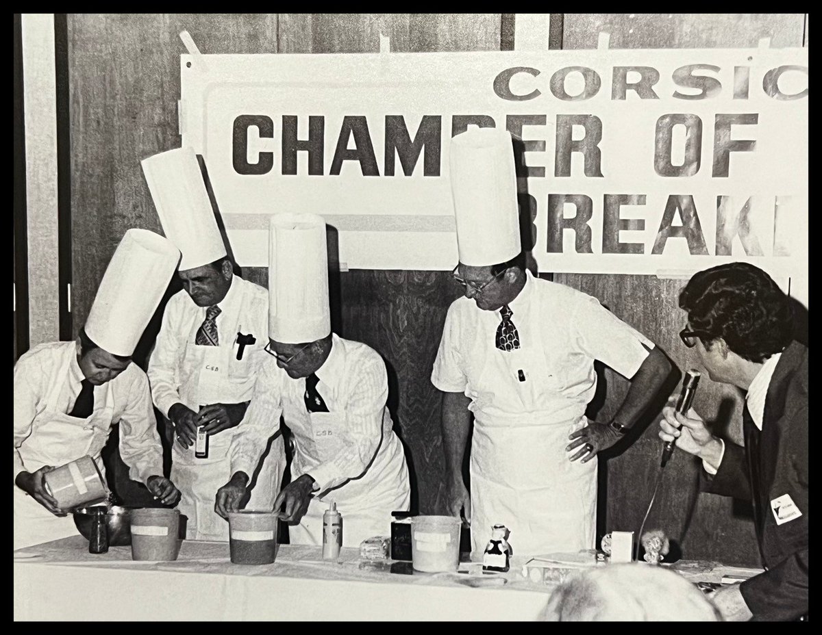 Back in the late 60's the @CorsicanaCOC held a promotional event and WE got to demonstrate how we mix up our delicious DeLuxe® Fruitcake. #ThrowbackThursday 📷 Pictured from left to right: Buddy Shaw, Maurice Pollock, Tom Curtis, LW McNutt Jr, Ned Polk