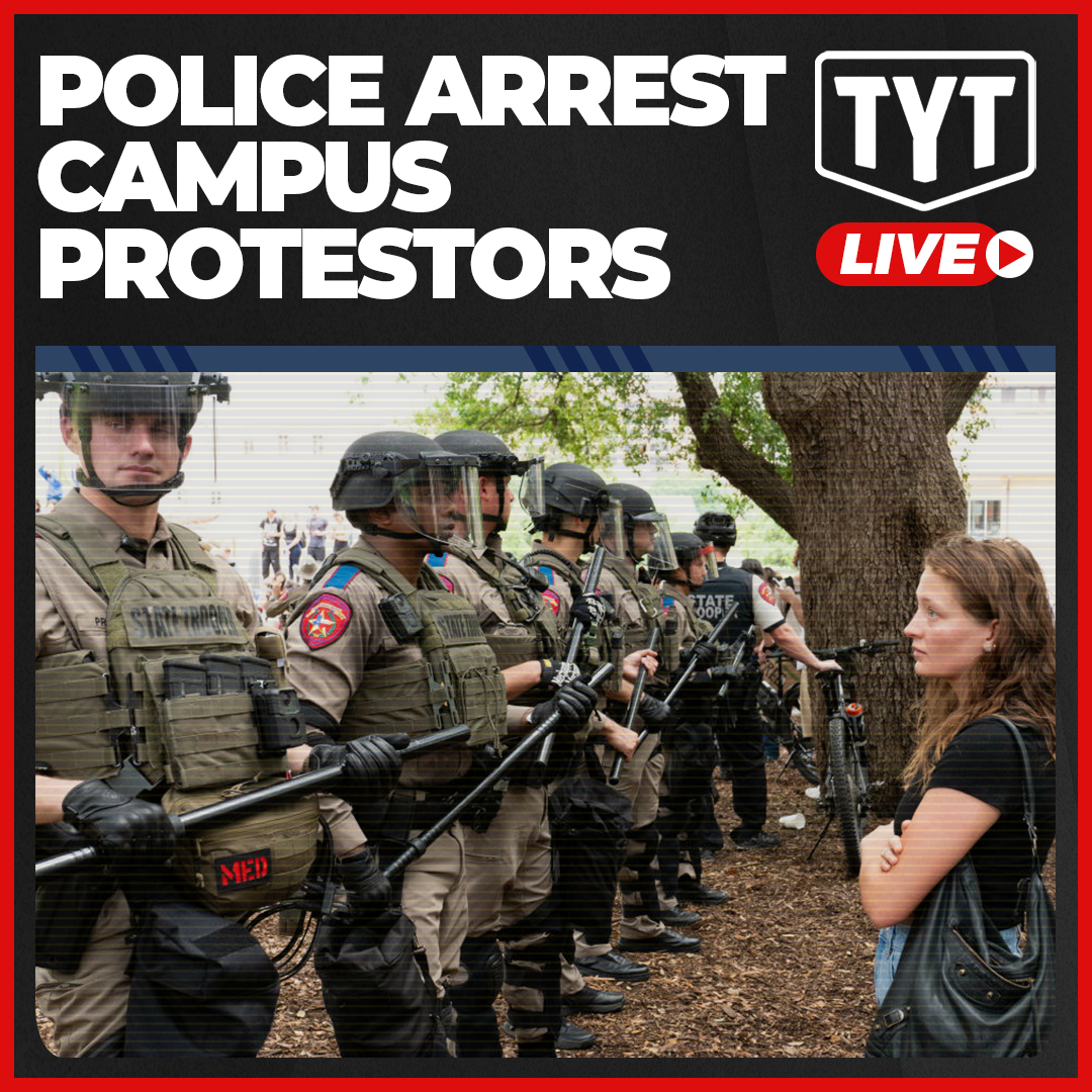 Police conduct mass ARRESTS in #CampusProtests! #Trump lawyers argue to #SCOTUS that the President has impunity to ASSASSINATE political opponents! Mark Meadows is INDICTED in #Arizona! Find out on The Young Turks at 6PM ET ▶️ go.tyt.com/live