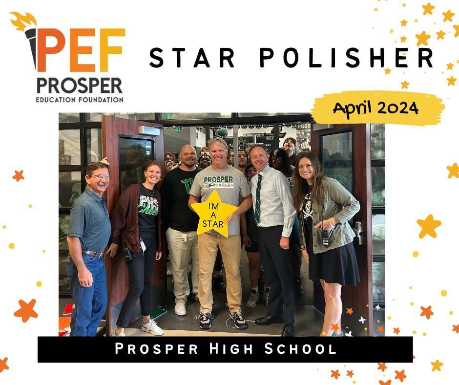 PEF is happy to celebrate, Coach Mach as the April Star Polisher for PHS. Congratulations to you! Enjoy your time in the spotlight!🌟 #starpolisher #amazingteachers #TheProsperHighSchool