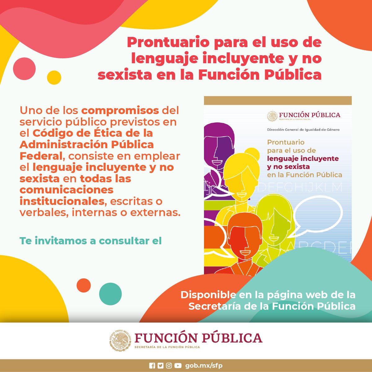 ¿#SabíasQue...? 🔸 Uno de los compromisos del servicio público previstos en el Código de Ética de la #APF consiste en emplear el lenguaje incluyente y no sexista en todas las comunicaciones institucionales. 🔸#25N 🔸#DíaNaranja Consúltalo en ➡️ bit.ly/Prontuario_SFP