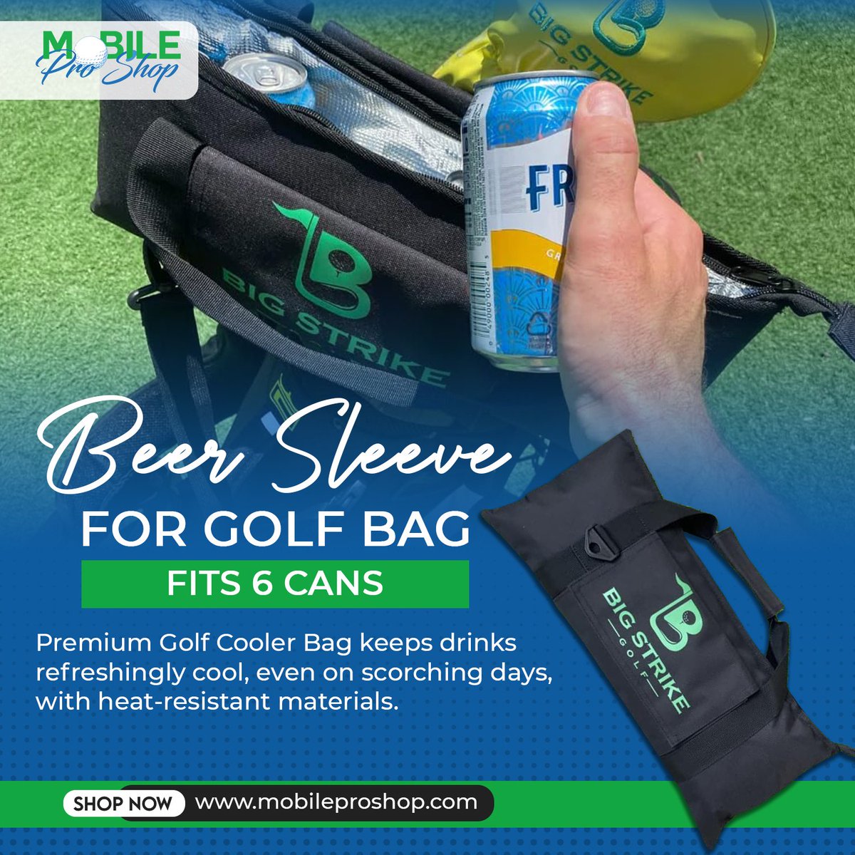 Big Strike Golf - Beer Sleeve for Golf Bag. Fits 6 Cans and Fully Insulated Golf Cooler Bag to Keep Beers and Beverages Ice Cold. 

#golf #cooler #coolerbag #coolerbag #golfing #golfclub #golfcourse #golfperformance #golfswingtips