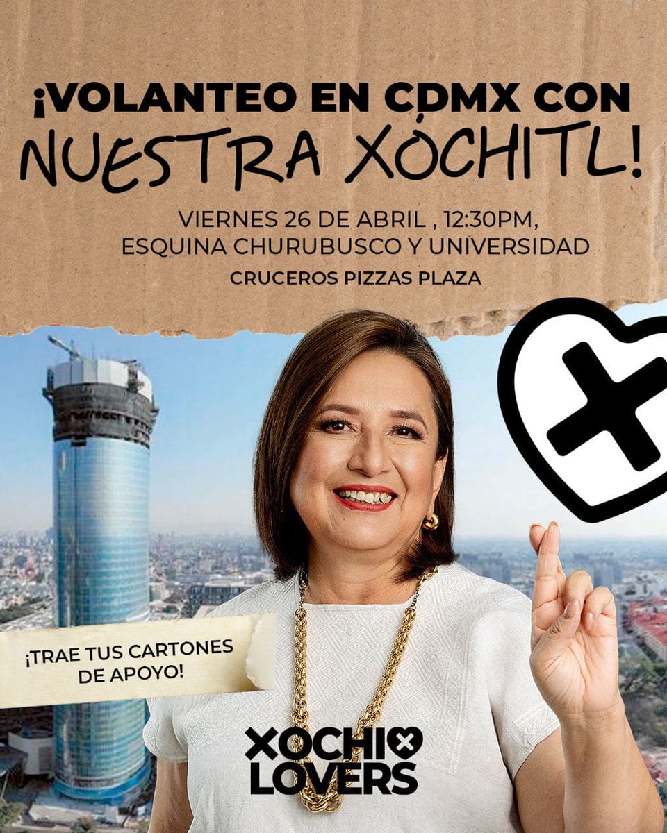 📣 ¡Xochilovers acompáñanos al volanteo que habrá mañana en CDMX con nuestra querida @XochitlGalvez !
📍Esquina Churubusco y Universidad
⏰ 12:30 PM