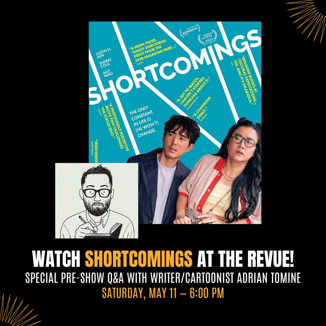 #TCAF2024 proudly presents “Shortcomings,” a touching and comedic exploration of identity and relationships adapted from Adrian Tomine's acclaimed graphic novel. Head to @revuecinema on May 11 for a screening plus Q&A with Adrian and Ho Che Anderson! revuecinema.ca/films/shortcom…