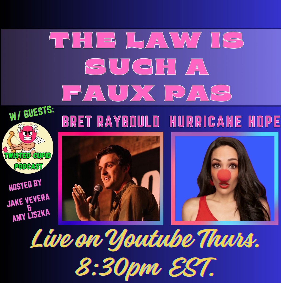 Jake Vevera (@jakevevera) on Twitter photo Watch Twisted Cupid Podcast tonight at 8:30ET on YouTube! #comedy #podcast riffing on Reddit #dating questions!
W/guests <a href="/BretRaybould/">Bret Raybould</a> & <a href="/HurricaneHopeNY/">Hope Gutierrez</a>!
Hosted by <a href="/JakeVevera/">Jake Vevera</a> & <a href="/amyliszka/">Amy Liszka</a>!
youtube.com/channel/UCCTNQ… Watch Twisted Cupid Podcast tonight at 8:30ET on YouTube! #comedy #podcast riffing on Reddit #dating questions!
W/guests <a href="/BretRaybould/">Bret Raybould</a> & <a href="/HurricaneHopeNY/">Hope Gutierrez</a>!
Hosted by <a href="/JakeVevera/">Jake Vevera</a> & <a href="/amyliszka/">Amy Liszka</a>!
youtube.com/channel/UCCTNQ…
