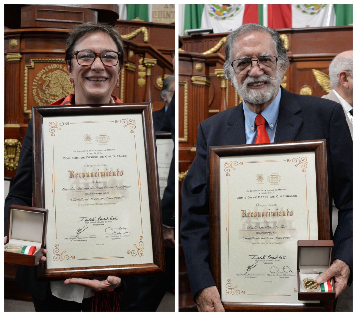 #BoletínUNAM Reciben la @enacunam y Raúl Noris Pérez de Alva, académico en retiro de la @faunam_mx, la Medalla al Mérito en Artes 2023 del Congreso de la CDMX > bit.ly/4b2vYUi