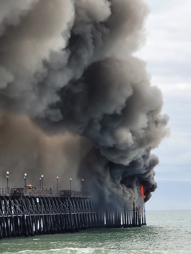 Oceanside pier currently on fire.