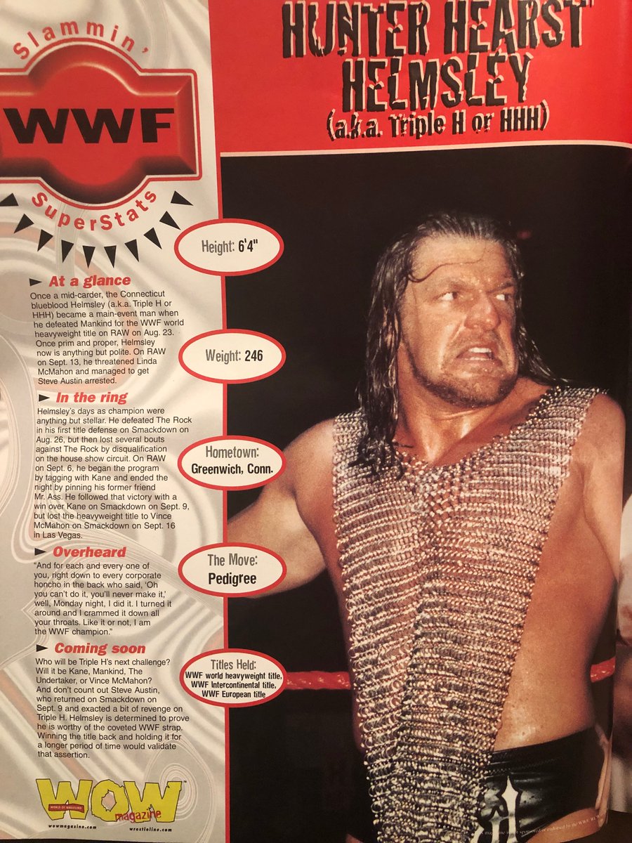 Triple H from WOW magazine issue 8

#TripleH #wwe #wwf #wrestling #attitudeera #classicwrestling #90swrestling #hhh #paullevesque #wowmagazine #worldofwrestlingmagazine #dx