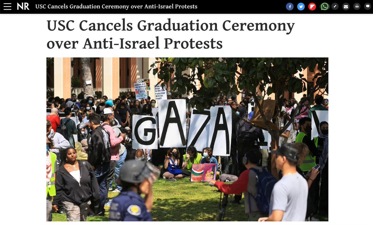 BREAKING: USC is cancelling their graduation ceremony amidst anti-Israel protests taking over their campus. What has happened to our kids?