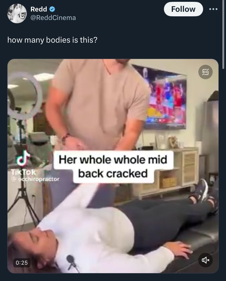 getting chiropractic work done means you’re ran through now 

fucking retards