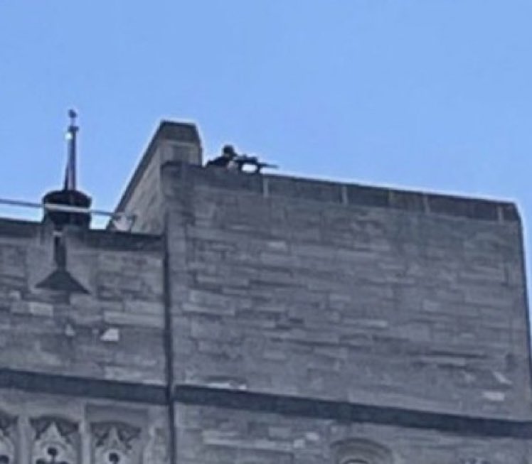 It is being reported that a sniper has been stationed on the roof of the Indiana Memorial Union, overlooking a student encampment against the Gaza genocide at Indiana University Bloomington.