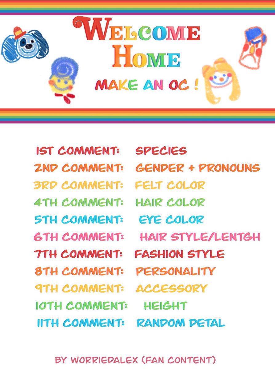 OK! Can't help it. I will jumpt into the trend, too. 💜❤️ I don't know how many comments I might recieve, but I will work with what I get! 🎨🖌️ If possible, try leaving a number to the comment, so I don't mix up the info😄 #welcomehomeoc #welcomehome