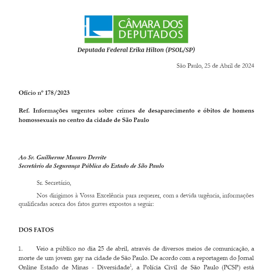 Estou extremamente preocupada com os relatos e denúncias de possíveis desaparecimentos e mortes de homens gays na região central de São Paulo nos últimos dias. Recebemos informações de ao menos 7 desaparecimentos, dos quais em 3 deles foi identificado o óbito das vítimas. Essa…