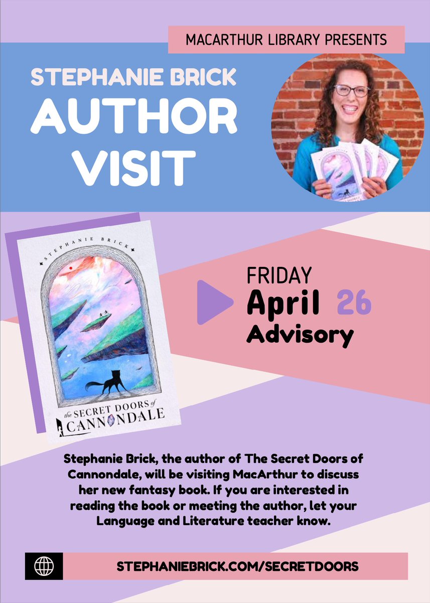 Friday, MacArthur MS on #fortmeade will discover Adeline Perle, the outcast military child who finds a secret door to other worlds... ✨#militarychildappreciationmonth #militarychild #thesecretdoorsofcannondale #stephaniebrickbooks #cannondalebooktrilogy, #middlegradefantasy