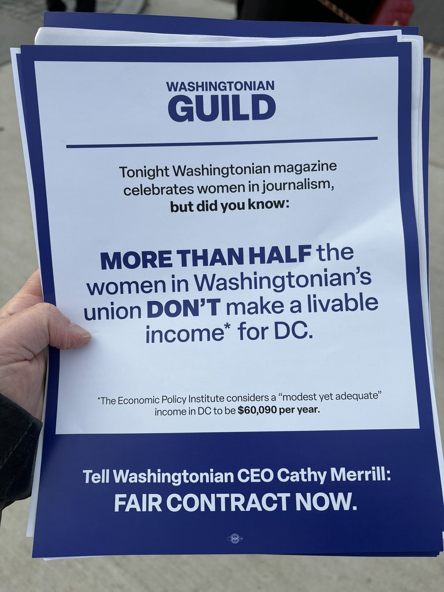 Washingtonian is hosting a Women in Journalism party tonight honoring @karaswisher @meridithmcgraw @carolleonnig @rachelvscott. NOT invited: The women journalists who work at Washingtonian. But we’re here anyway fighting for fair pay and parental leave!