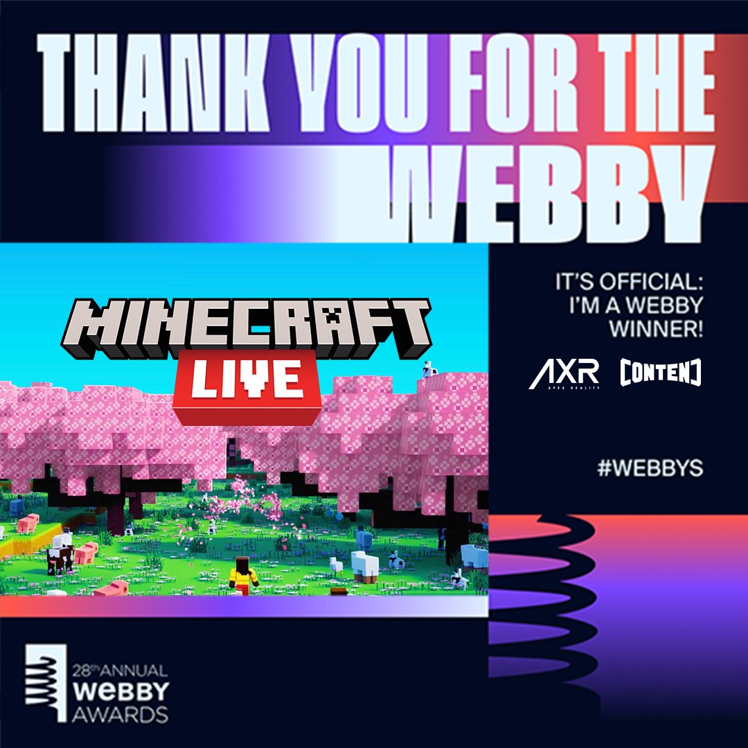 Contendco's tweet photo. We won a Webby Award for Minecraft Live! @TheWebbyAwards #VirtualMindset https://t.co/lDFgKCdLWV