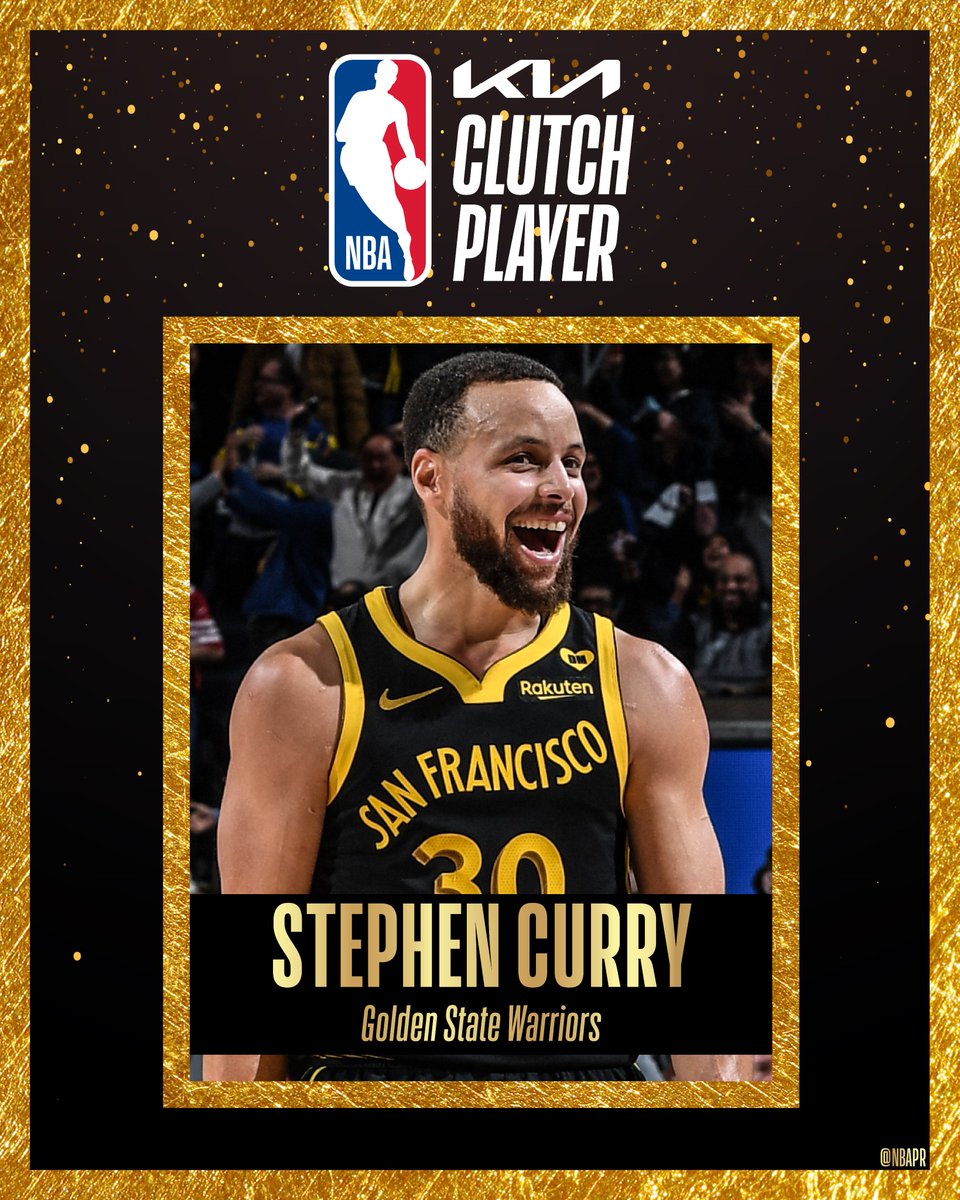 Golden State Warriors guard Stephen Curry is the recipient of the Jerry West Trophy as the 2023-24 Kia NBA Clutch Player of the Year.