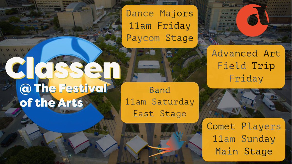 Classen Middle School of Advanced Studies (@csasmiddle) on Twitter photo Planning to go to the <a href="/artscouncilokc/">Arts Council OKC</a> Festival of Arts? Youβve got lots of opportunity this weekend to support our Comets! Check out the schedule π« <a href="/OKCPS/">OKC Public Schools</a> Planning to go to the <a href="/artscouncilokc/">Arts Council OKC</a> Festival of Arts? Youβve got lots of opportunity this weekend to support our Comets! Check out the schedule π« <a href="/OKCPS/">OKC Public Schools</a>