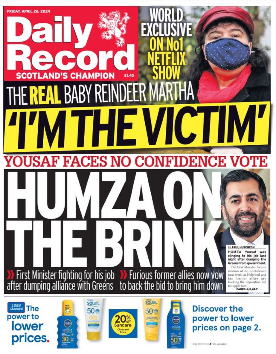 Read my world exclusive interview with the woman portrayed as a stalker in Baby Reindeer who says “I’m the victim” only in the @Daily_Record #buyapaper #FRONTPAGE #newspaper #TomorrowsPapersToday #journalism