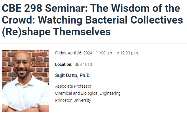 Please join us for this week's seminar featuring Dr. Sujit Datta, from Princeton University, this Friday from 11:00 - 12:00 pm in ISEB 1010. For more info: engineering.uci.edu/events/2024/4/…