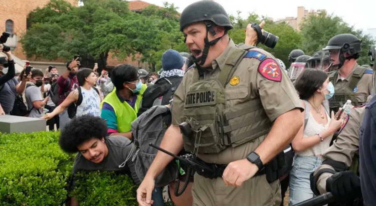 BREAKING: 46 PEOPLE ARRESTED AT UNIVERSITY OF TEXAS PROTEST HAVE CASES DISMISSED More evidence there was no basis for the arrest. Totalitarian society. Police state.