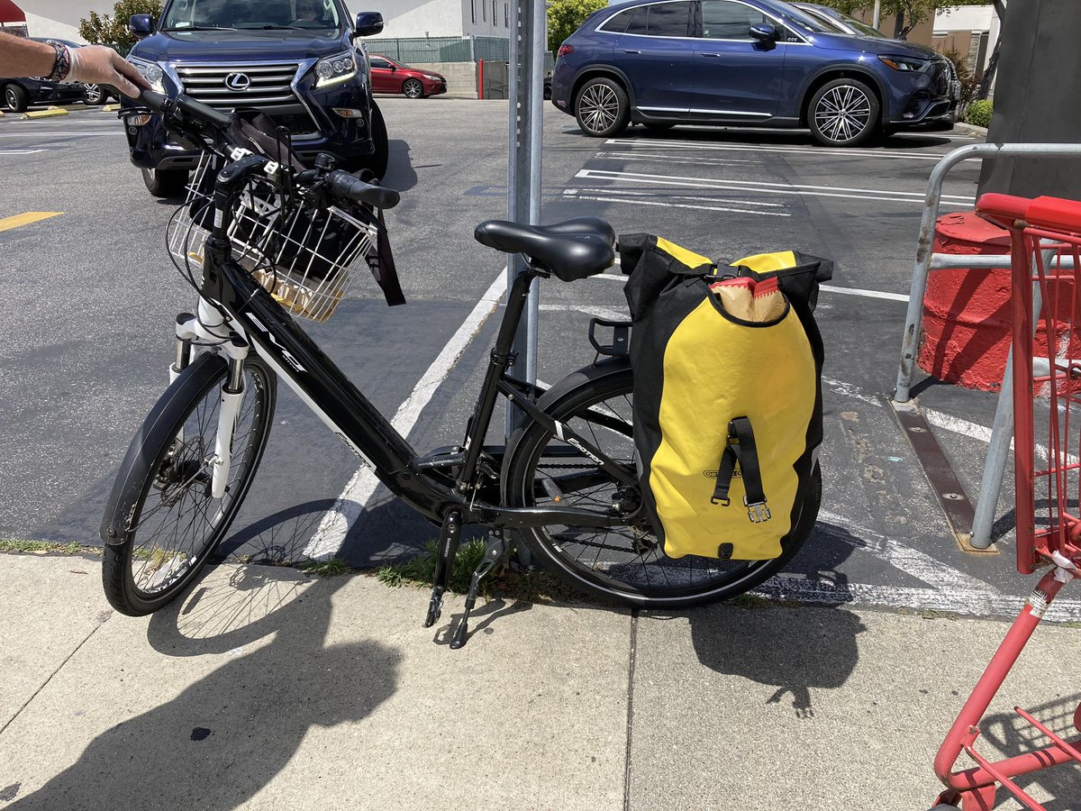 My SIL offered to drive me to Trader Joe's because of the lengthy shopping list. I told her it would fit. TJ Checkers were impressed, one accompanied me to bike to take pictures to send his manager to show why they need better bike racks. Eggs sitting on bubble wrap under purse