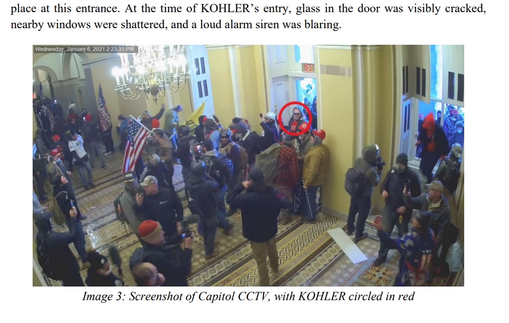 Court has unsealed *another* new Jan 6 case (more than 1,350 total arrests) Matthew Kohler of California was identified after surveillance outside his home in February. Charging documents allege he was seen running toward House Chamber with the mob on Jan 6, 2021