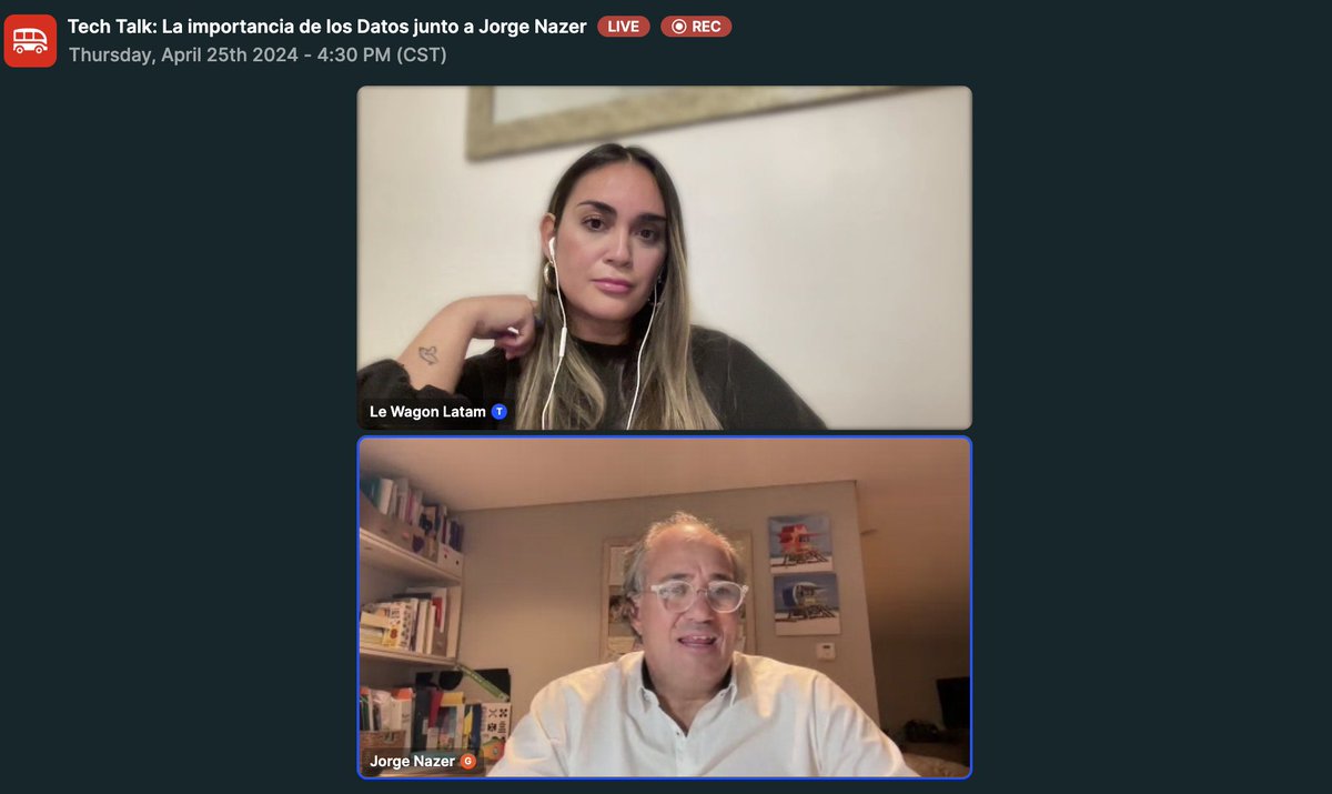 Estamos en vivo con Jorge Nazar! Emprendedor <a href="/Endeavor/">Endeavor</a> y fundador de <a href="/ALTOCompany/">ALTO</a> 
Únete acá! app.livestorm.co/le-wagon-10/te…

#data #innovación #emprendimiento #lewagon