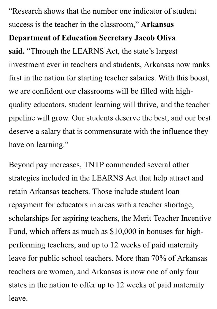 NEWS: @TNTP Report: Arkansas has highest starting teacher pay in America thanks to LEARNS Act 📚✏️