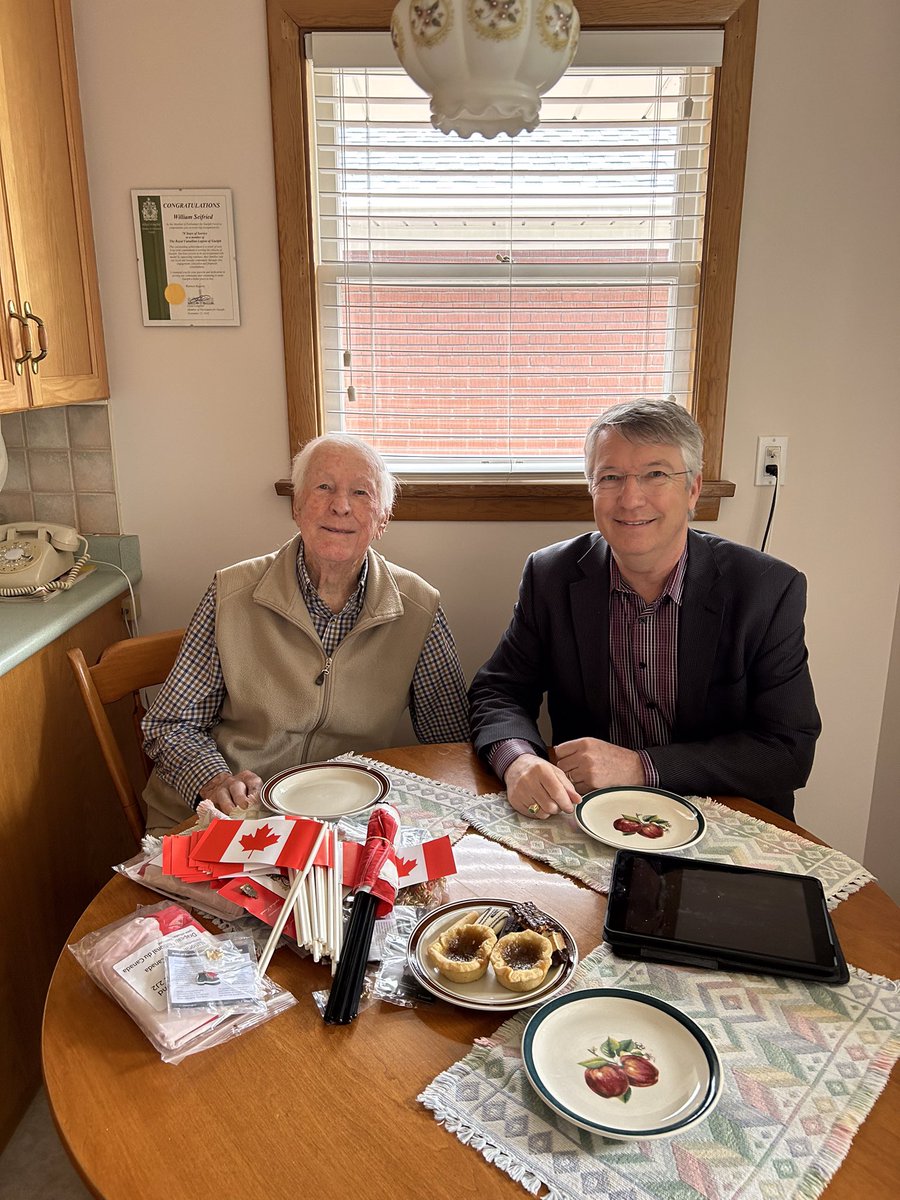 Yesterday I had butter tarts and coffee at Bill’s home. 99 years old and heading back to Normandy for the first time as one of 4 remaining Regina Rifles. He threw back a grenade that landed at his feet in the trenches. One of Canada’s hero’s. @GinettePT #Thankful #LestWeForget