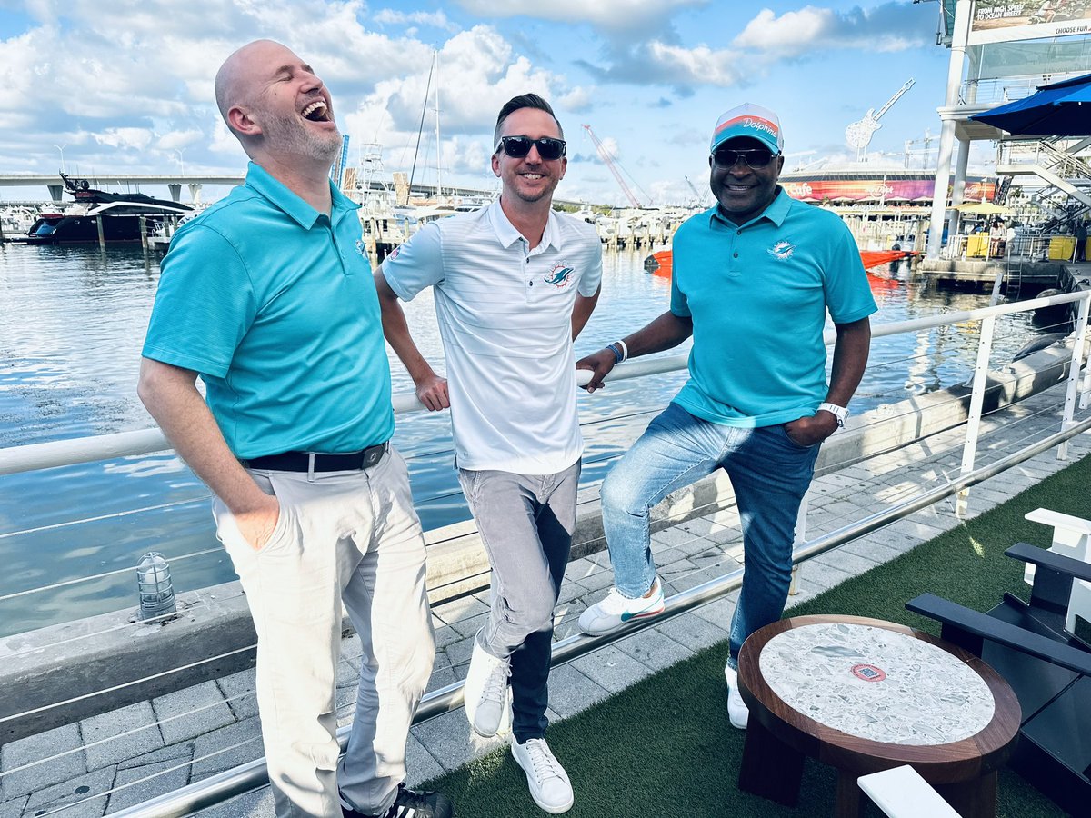 We’re out here at Pier 5 for the @MiamiDolphins draft party!! #GoFins Catch us on @BIG1059FM @FoxSports940 and @iHeartRadio Let’s go ahead and make this a caption contest. What’s got @TeamLevit throwing the head back in laughter? @TheFishTank81 @ojmcduffie81