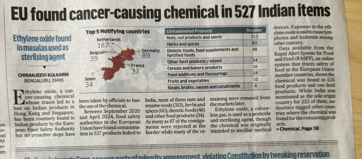 It's Big!
EU found #cancer causing chemical in 527 Indian items !!

#USFDA #EU