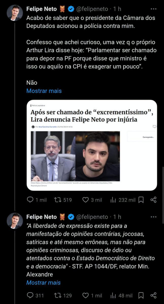 É muito cara de pau esse Nelipe Feto. O sujeito acusa a direita de 'discurso de ódio' por meras críticas às autoridades, e agora defende liberdade de expressão depois de xingar o presidente da Câmara. Ele quer a liberdade que nega aos outros. Típico esquerdista.