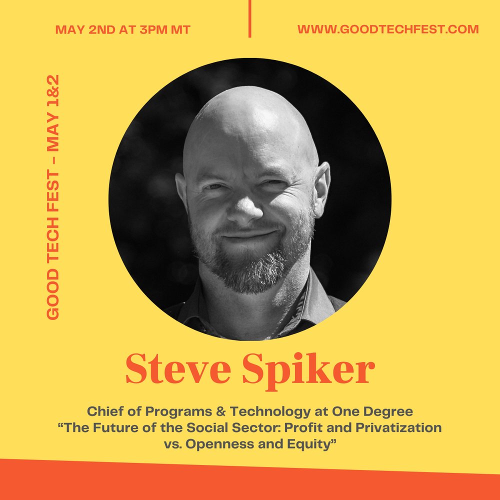 Concerned about health equity? Join One Degree's Steve Spiker for an critical discussion at next week's Good Tech Fest. Discuss the threat of privatization and what open, public infrastructure offers instead! 
When/where: May 2, 3PM on Zoom. Register here: l.1deg.org/goodtech