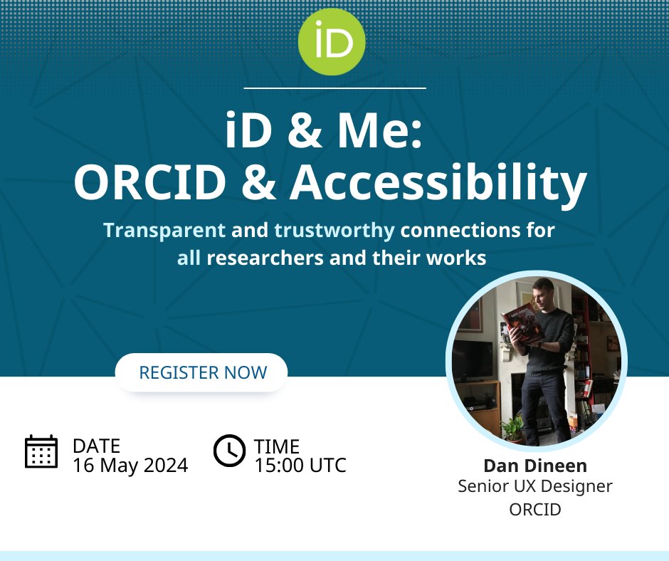 Don't miss our upcoming webinar iD & Me: ORCID & Accessibility happening on @gbla11yday (16 May). Hear about the beginning steps ORCID has taken to make accessibility improvements within the ORCID registry. Register now ➡️ bit.ly/3Jzh6Rp #InclusiveScience
