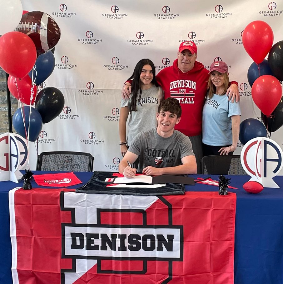 Awesome moment in the Smith household and for @jmokicker. Senior signing day at GA for the seniors . J-MO headed to an amazing academic school @DenisonU and playing  for an awesome football  coach @coachhatem @DUFootball @GAFootball1759 #rolldenny #BigRed