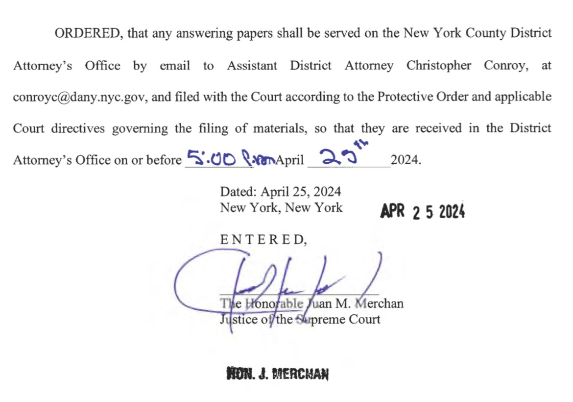 News— Justice Merchan’s signed order to show cause compelling Trump to attend a hearing on his latest alleged gag order violations has been released.