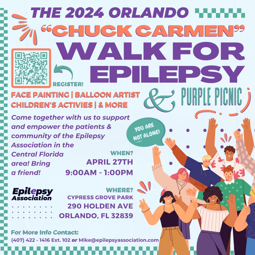 There's just 2 Days until our 'Chuck Carmen' Orlando Walk for Epilepsy on 4/27!

You can help us raise money by creating a Peer2Peer page and fundraising through sponsorships on the walk, any amount helps us change lives here in our community!